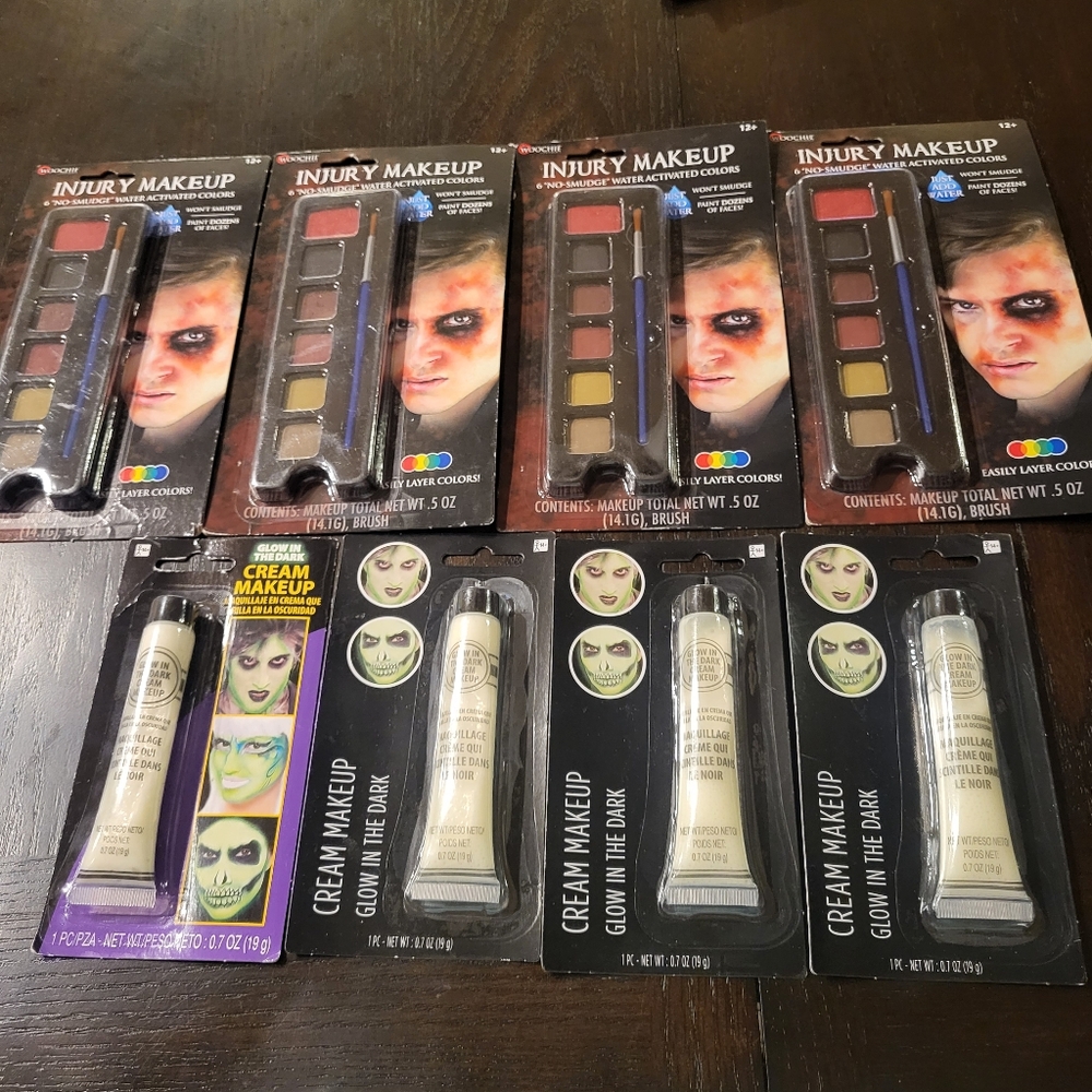 Injury Makeup Kit &‎ Glow In The Dark Cream Makeup, 4 Of Each - NEW, Halloween